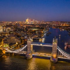 Over London Tower Bridge and Thames at Night DJI Mavic Pro 2