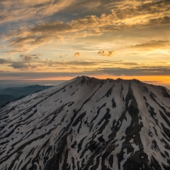 Aerial Mount St Helens Crater Snow Patterns Sunset