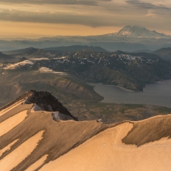 Aerial Mount St Helens Crater and Rainier