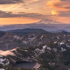 Aerial Mount St Helens and Rainier
