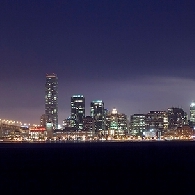 San Francisco Cityscape at Night Wide panorama of San Francisco from Treasure Island