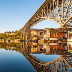 Seattle Lake Union Houseboats and Aurora Bridge Vertical Reflection