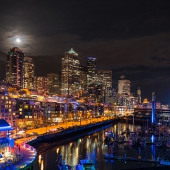 Downtown Seattle Moonrise Over the Waterfront