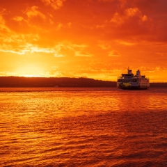 Mukilteo Ferry Sunset Crossing Reflection Fuji GFX50s