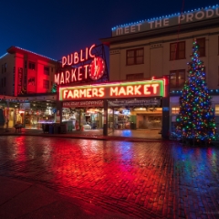 Pike Place Market Christmas Lights Reflection