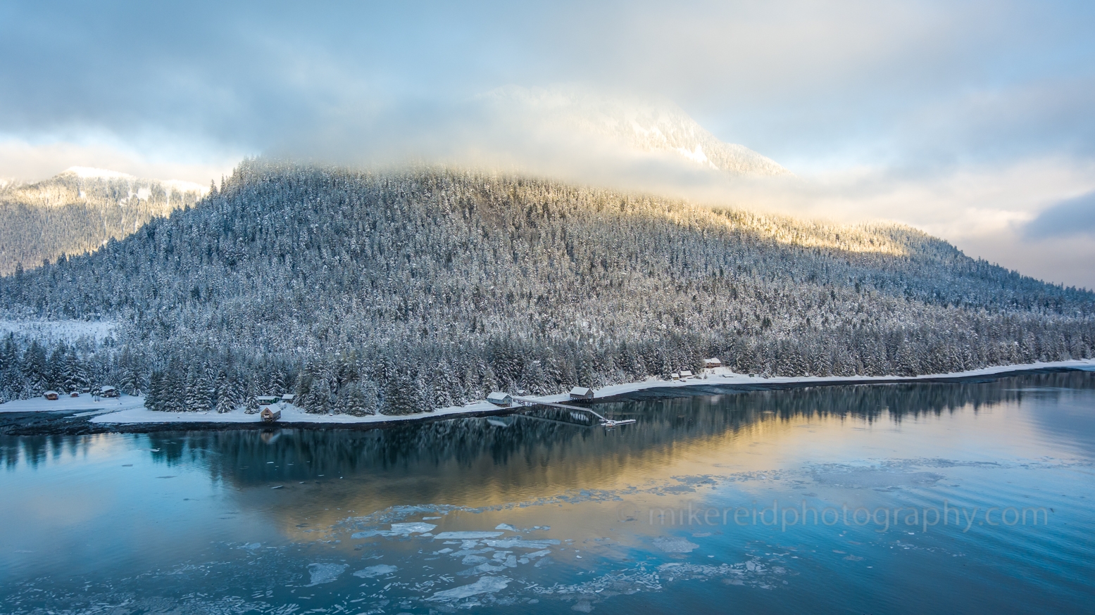 Petersburg Alaska  Aerial Winter Wrangell Narrows Reflection