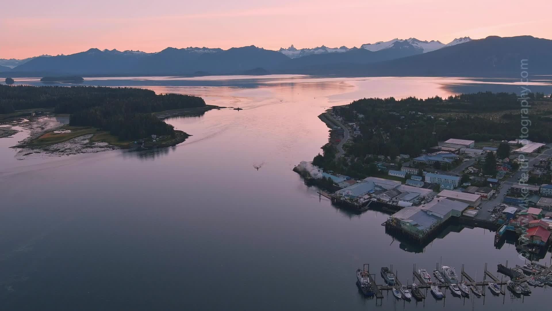 Petersburg Alaska Sunrise Aerial Video