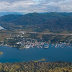 Over Petersburg Alaska Summer Panorama.jpg To order a print please email me at  Mike Reid Photography : alaska, frontier, glacier, sound, le conte glacier, petersburg, southeast alaska, landscape, goats, norway, vikings, sons of norway