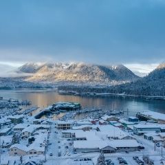 Petersburg Alaska  Aerial Winter View.jpg To order a print please email me at  Mike Reid Photography : alaska, frontier, glacier, sound, le conte glacier, petersburg, southeast alaska, landscape, goats, norway, vikings, sons of norway, snow, winter, marina, aerial photography, drone photography