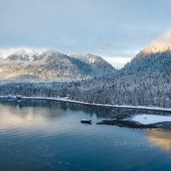 Petersburg Alaska  Aerial Winter Wrangell Narrows.jpg To order a print please email me at  Mike Reid Photography : alaska, frontier, glacier, sound, le conte glacier, petersburg, southeast alaska, landscape, goats, norway, vikings, sons of norway, snow, winter, marina, aerial photography, drone photography