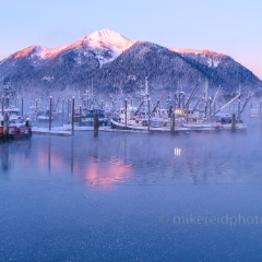Petersburg Alaska Frozen Alpenglow Mist.jpg To order a print please email me at  Mike Reid Photography : alaska, frontier, glacier, sound, le conte glacier, petersburg, southeast alaska, landscape, goats, norway, vikings, sons of norway