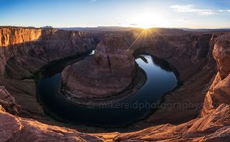 Sunstar Over Horseshoe Bend — Colorado River Sunset, Arizona A radiant sunstar glows above Horseshoe Bend in Page, Arizona, as the setting sun casts warm light across the canyon walls and the curving Colorado River below....