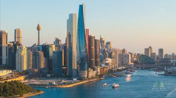 Crown Sydney and Barangaroo Skyline at Sunset – Sydney Harbour Waterfront A breathtaking golden-hour view of Crown Sydney rising above the Barangaroo precinct and the sparkling waters of Sydney Harbour. The city’s modern skyline glows...