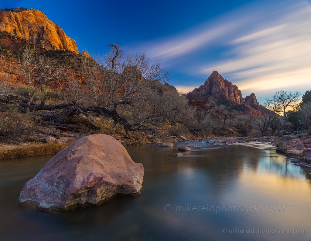 Zion Photography The Watchman Virgin River Reflection at Dusk
