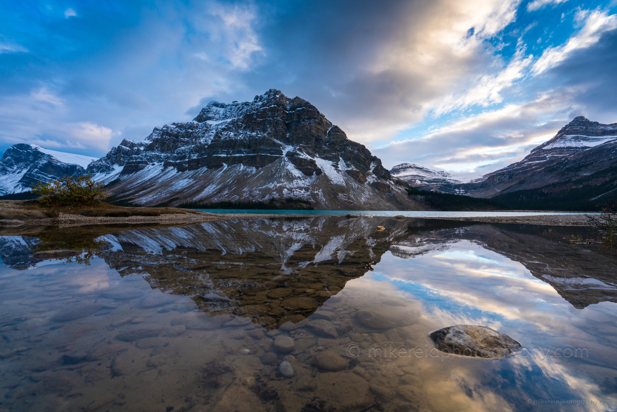 Canadian Rockies Crowfoot Mountain and Bow Lake Reflection