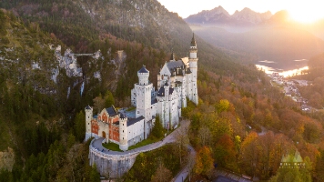 Aerial Castle Neuschwanstein Fall Colors Sunlit 2