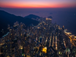 Aerial Hong Kong Center Night Streets and Buildings Along Victoria Peak.jpg default