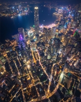 Aerial Hong Kong Center Night Streets and Buildings Vertical Panorama.jpg default