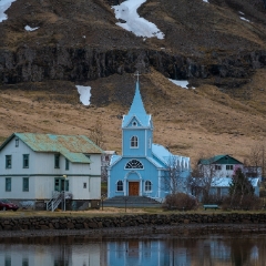 Iceland Seydisfjordur Blue Church Reflection.jpg