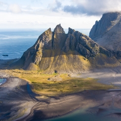 Over Iceland Drone Vestrahorn and Stokksnes.jpg To order a print please email me at  Mike Reid Photography : iceland, nordic, ice, glacier, beach, sand, lagoon, sunset, sunrise, sky, skies, jokulsarlon river, water, reflection, romance, evening, night, sky, clouds, landscape, europe,  famous, destination, travel, trip, dream, landscape, light, movement, coast, ocean, vatnajokull, glacial, stokksnes, vestrahorn, braided rivers, drone