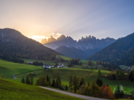 Aerial Italian Dolomites Val di Funes Sunrays.jpg