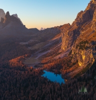 Aerial Italian Dolomites Crado a Lago and Lago Federa Fall Colors Sunrise.jpg default