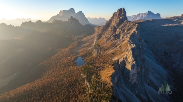 Aerial Italian Dolomites Crado a Lago and Lago Federa Fall Colors Morning Light.jpg default