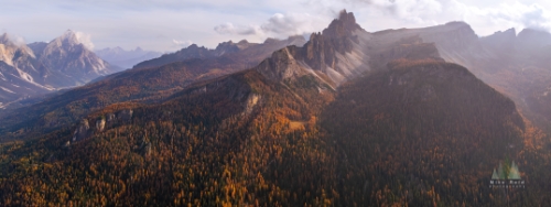 Aerial Italian Dolomites Lago Federa Crado a Lago Pano.jpeg default