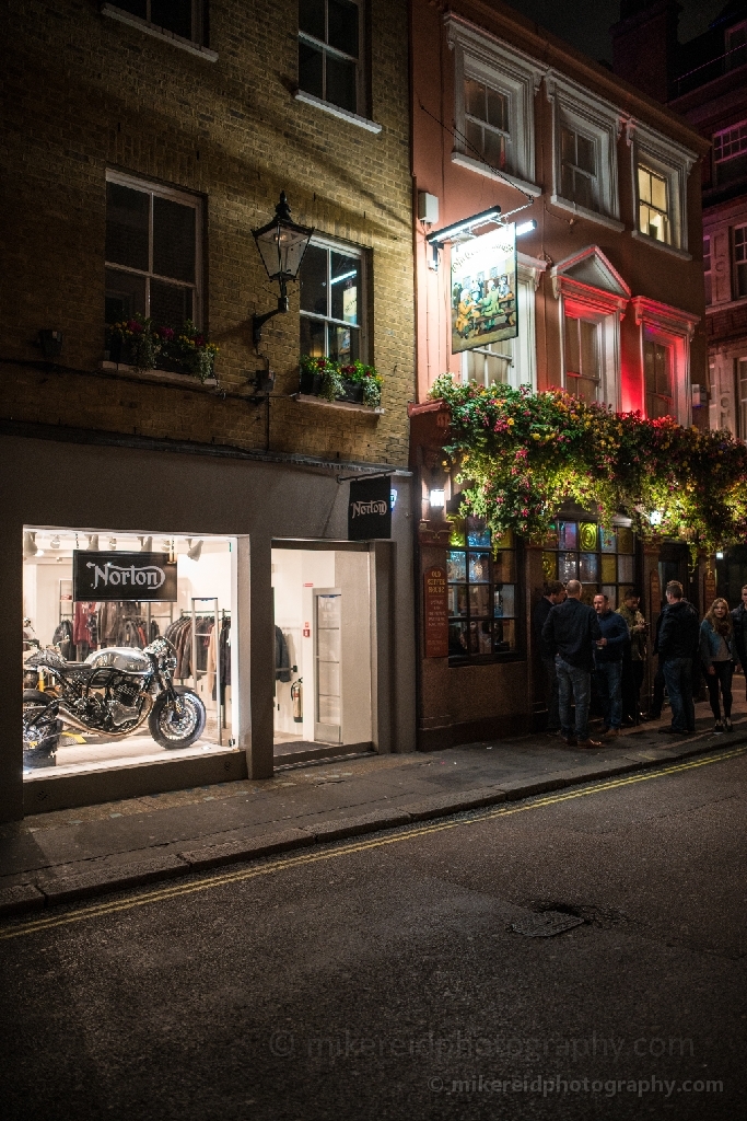 Norton Motorcyles and a Pub at Night in London