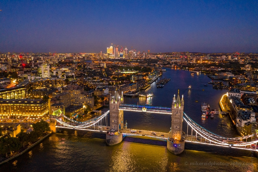 Over London Tower Bridge and Thames at Night DJI Mavic Pro 2