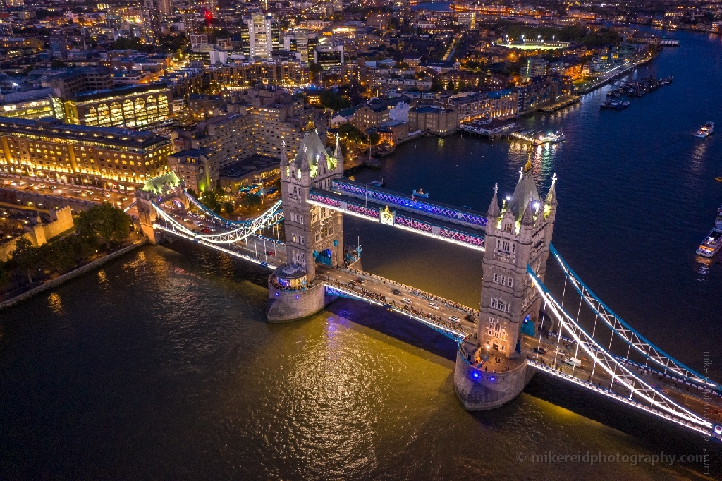 Over London Tower Bridge at Night DJI Mavic Pro 2 Drone