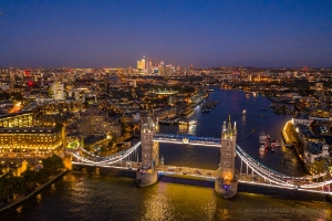 Over London Tower Bridge and Thames at Night DJI Mavic Pro 2