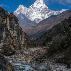 Ama Dablam Riverscape Nepal.jpg To order a print please email me at  Mike Reid Photography : nepal, everest, himalayas, mountains, kathmandu, peaks, trave, l, travel photography, glaciers, mount everest, lhotse, ama dablam, yak, trek, hiking, nepal trek
