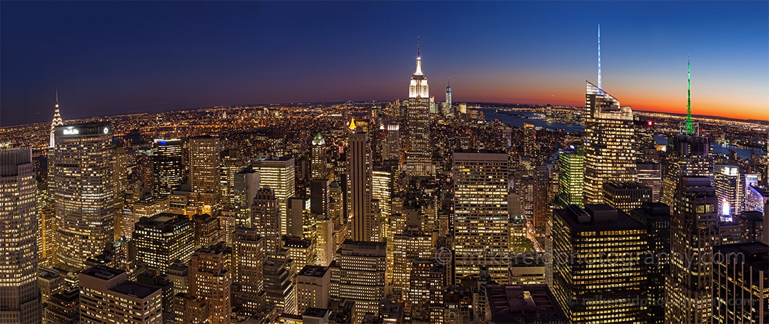 Manhattan Panorama Sunset light and the city glows from Top of the Rock in New York City