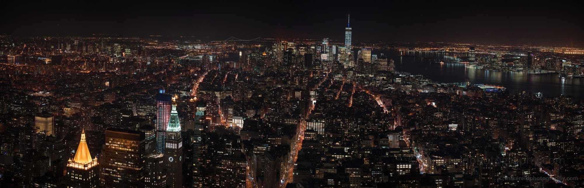 Downtown Manhattan Night Panorama View