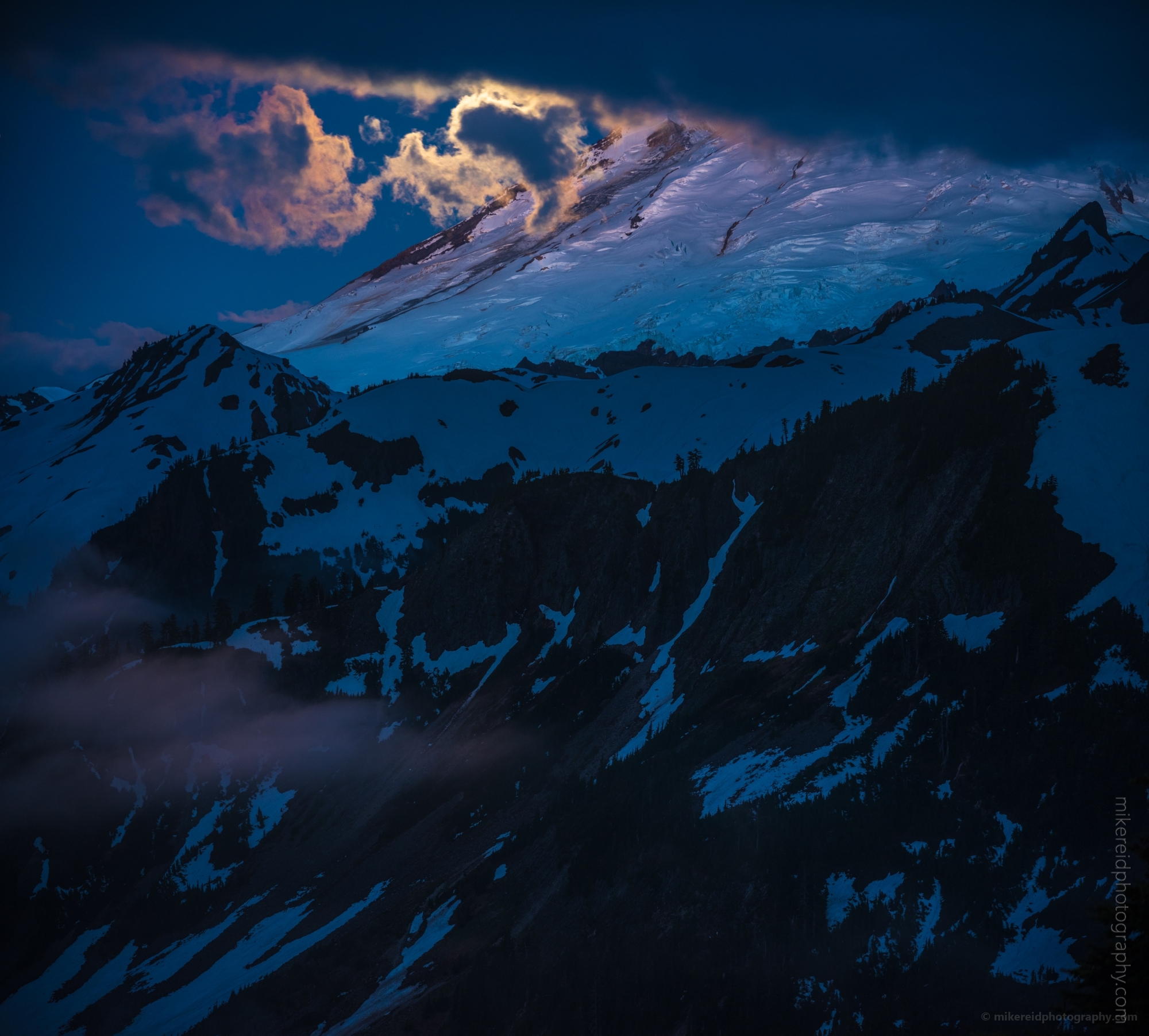 Moonlit Mount Baker and Clouds 
