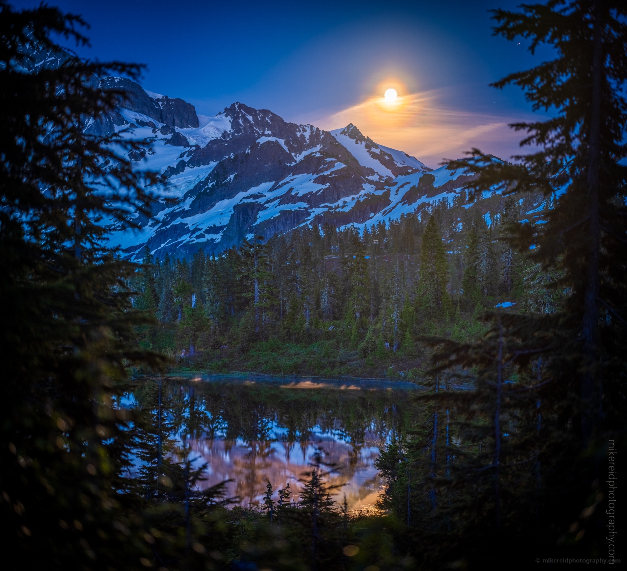 Through the Trees Shuksan Moon Rising on Picture Lake 