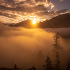 Diablo Lake Sunset and Trees in the Fog To order a print please email me at  Mike Reid Photography : diablo lake, shuksan, baker, mount baker, mount shuksan, washington, washington state, northwest, northwest images, northwest photography, washington state photography, nature, sunset, sunrise, reid