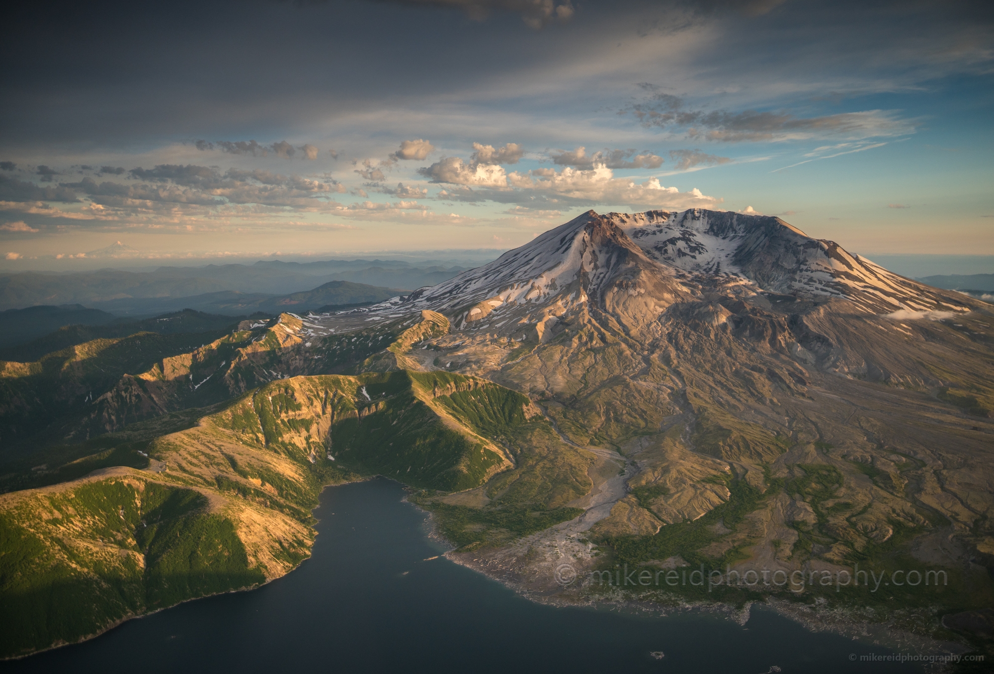 Aerial Mount St Helens Approach Over Spirit Lake 