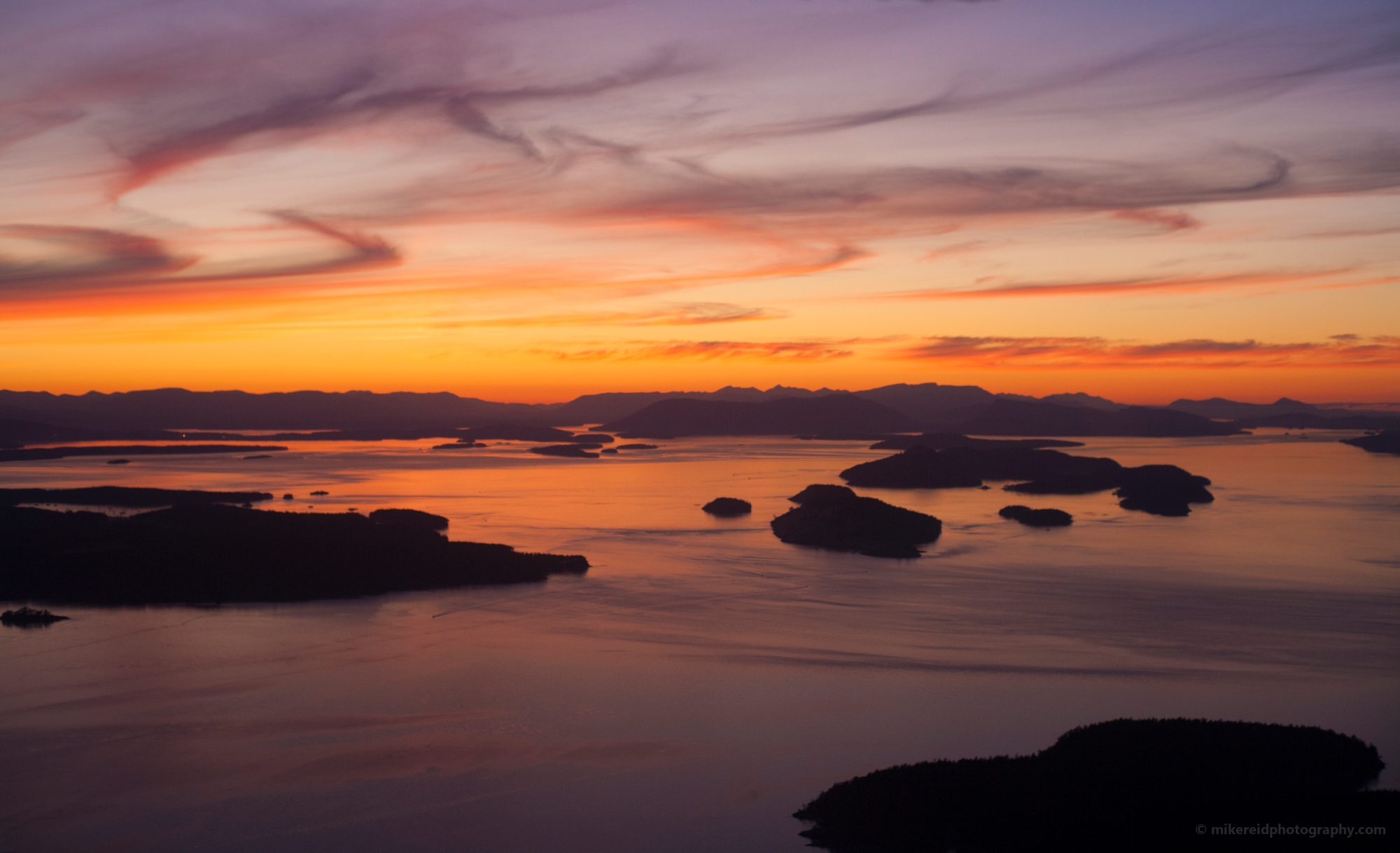 Northwest San Juan Islands Sunset Aerial Spieden Stuart Roche Harbor and Orcas 