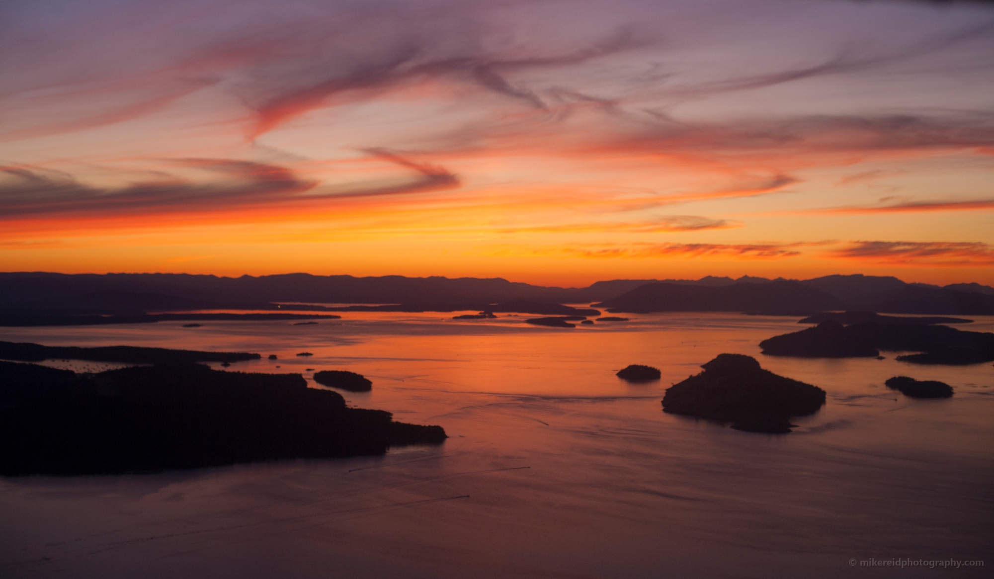 Northwest San Juan Islands Sunset Aerial Spieden Stuart and Roche Harbor 