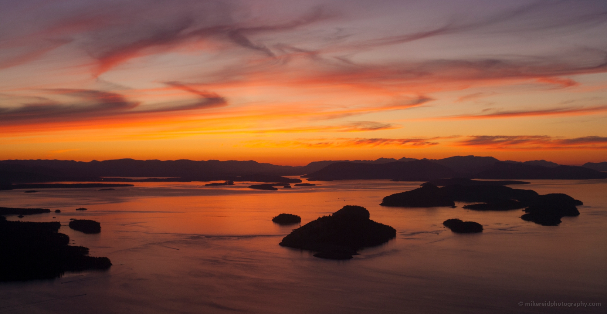 Northwest San Juan Islands Sunset Aerial Spieden and Stuart 3 