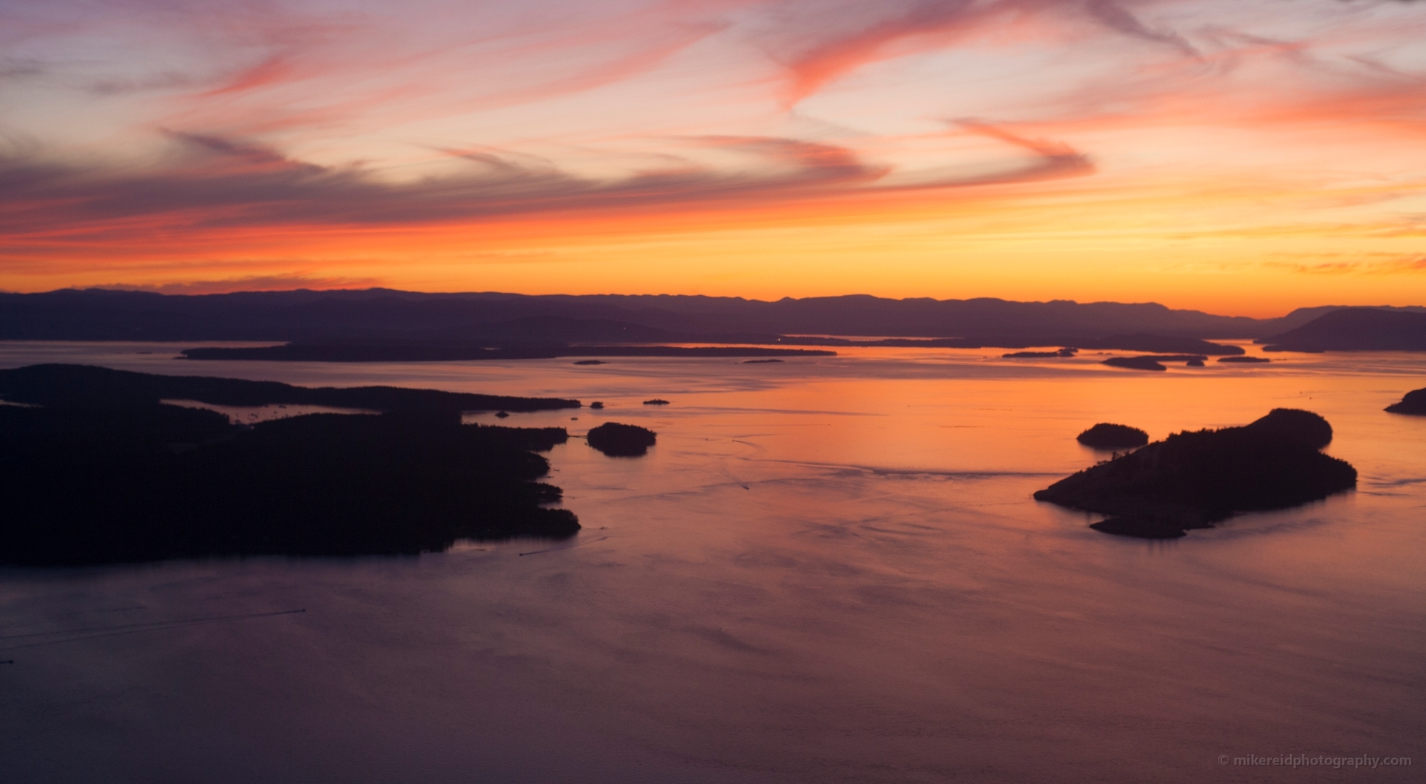 Northwest San Juan Islands Sunset Aerial Spieden and Roche Harbor 2 