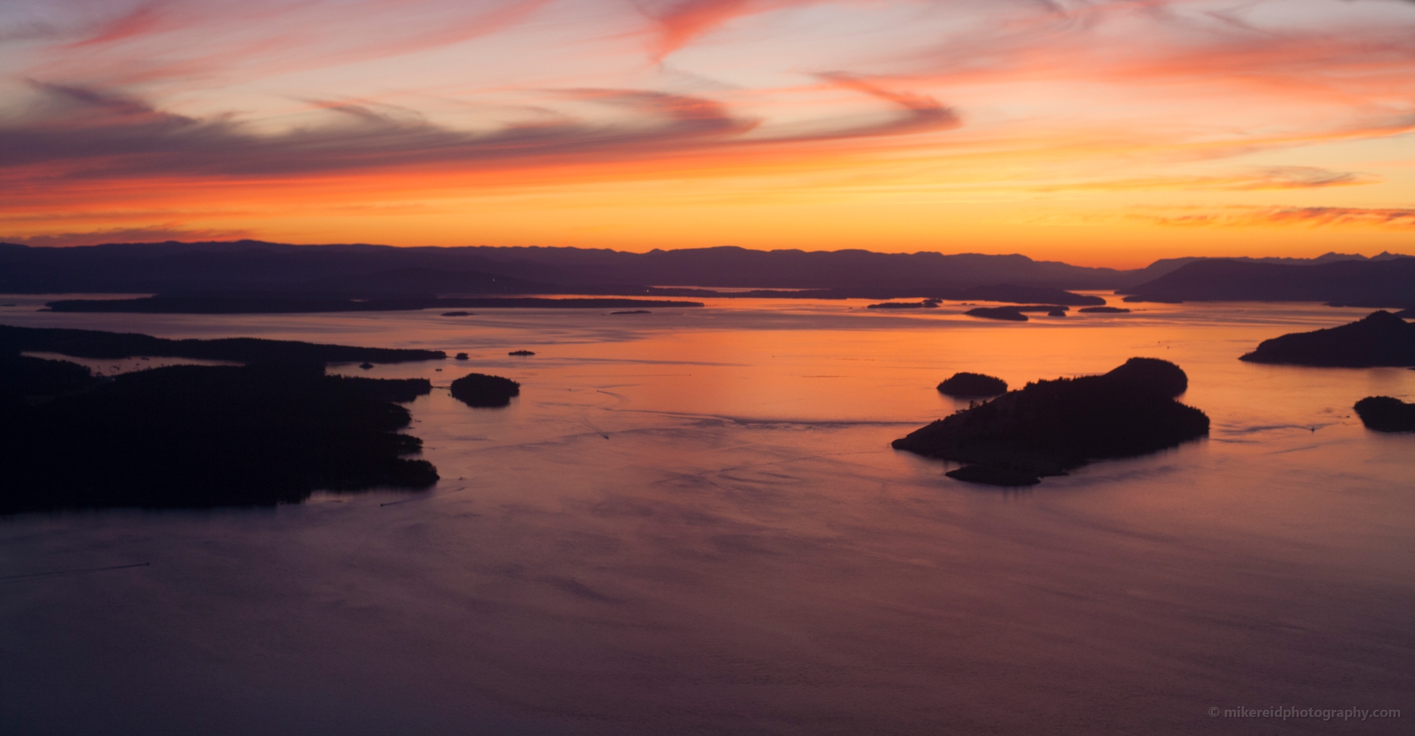 Northwest San Juan Islands Sunset Aerial Spieden and Roche Harbor