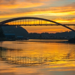 La Conner Rainbow Bridge Sunset Reflection