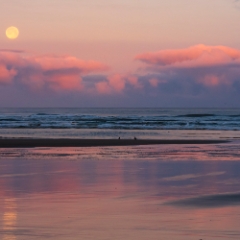 Cannon Beach Photography Sunrise Moonset Reflection To order a print please email me at  Mike Reid Photography : cannon beach, haystack rock, oregon coast, landscape photography, sunset photography, sunrise photography