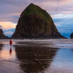 Cannon Beach Photography Woman Red Dress To order a print please email me at  Mike Reid Photography : cannon beach, haystack rock, oregon coast, landscape photography, sunset photography, sunrise photography