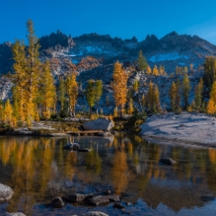 Enchantments Photography Fall Colors Reflected To order a print please email me at  Mike Reid Photography : aasgard pass, enchantments, leavenworth, enchantments lakes basin, prusik, colchuck, snow lakes, northwest, images, leprechaun lake, larches, gfx50s, fujifilm, hiking photography, landscape photography