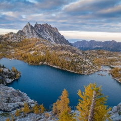 Perfection Lake and Prusik Peak at Dusk To order a print please email me at  Mike Reid Photography : aasgard pass, enchantments, leavenworth, enchantments lakes basin, prusik, colchuck, snow lakes, northwest, images, leprechaun lake, larches, reflection photography, northwest photography, enchantments lakes