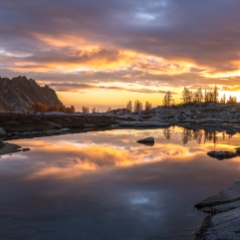 Prusik Sunset Reflection Panorama To order a print please email me at  Mike Reid Photography : aasgard pass, enchantments, leavenworth, enchantments lakes basin, prusik, colchuck, snow lakes, northwest, images, leprechaun lake, larches
